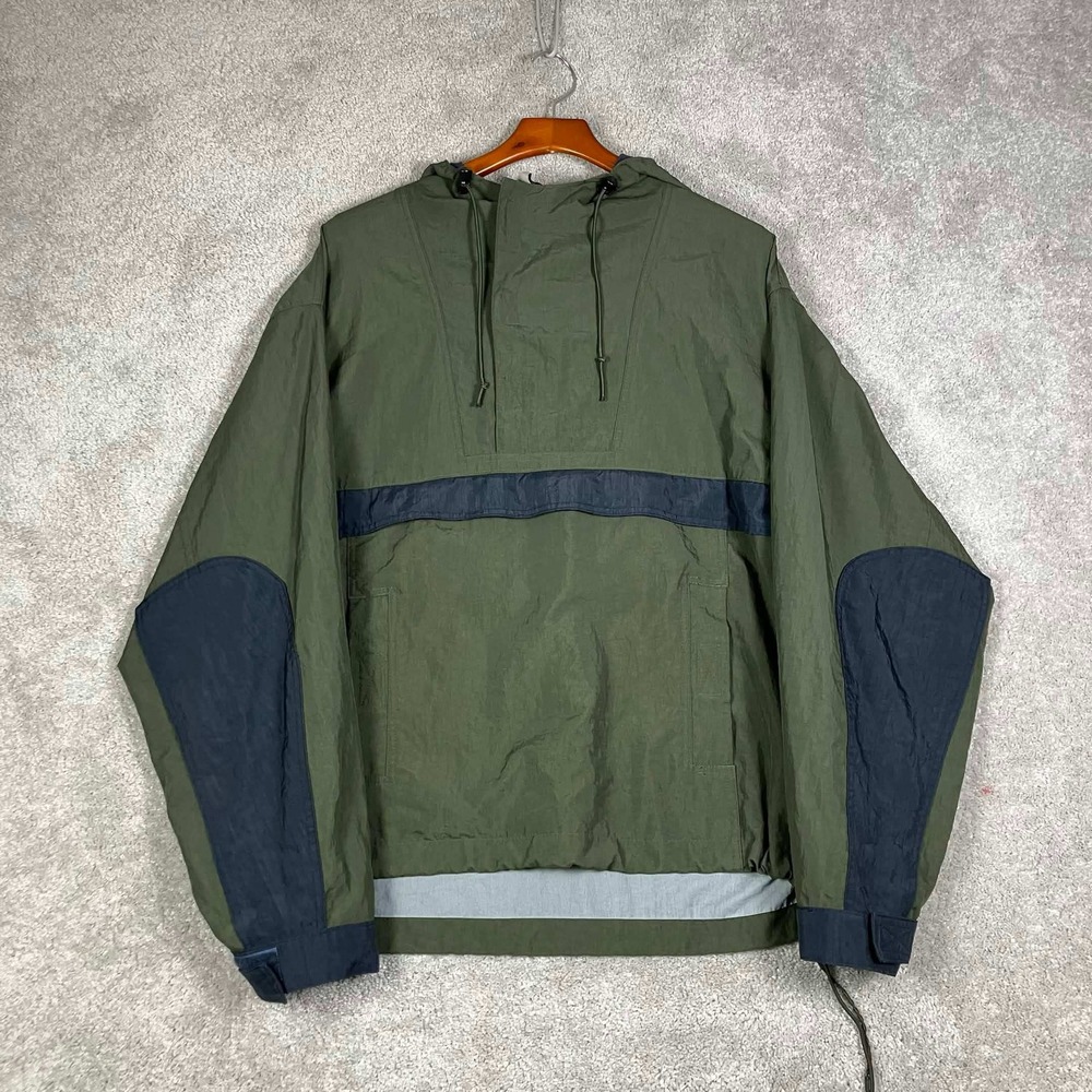 VTG Gap Anorak Jacket Men L Green Nylon Pullover Hooded Windbreaker Adjustable